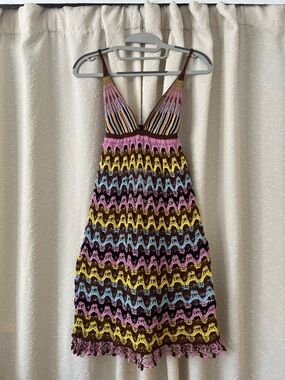 Zara Crochet Knit Mini Dress in Pink, Yellow, Blue, Brown